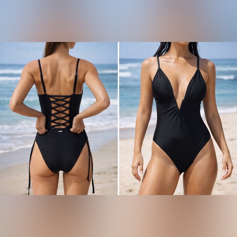 Berlook One Piece Swimsuit Black XS Extra Small Corset Lace Up Back NEW NWT Bag